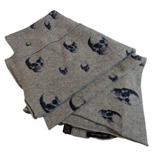 Skull Cashmere Gray Navy Blue Skull Print 100% Cashmere Scarf Style 87345 Wrap